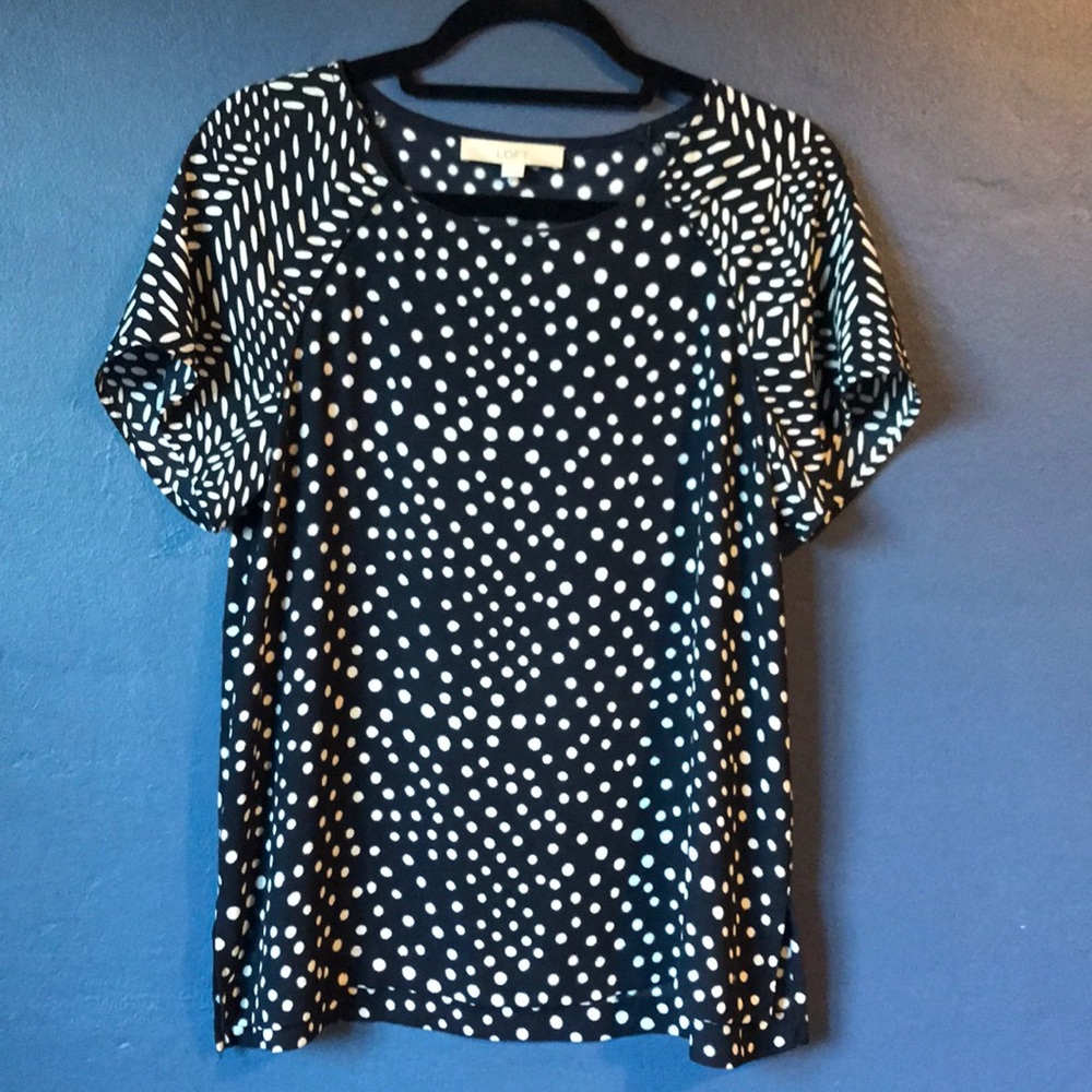 Navy and white dots top